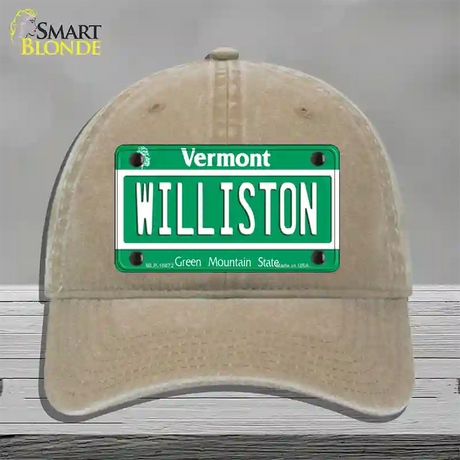 Williston Vermont Novelty License Plate Hat Unconstructed Cotton / Khaki