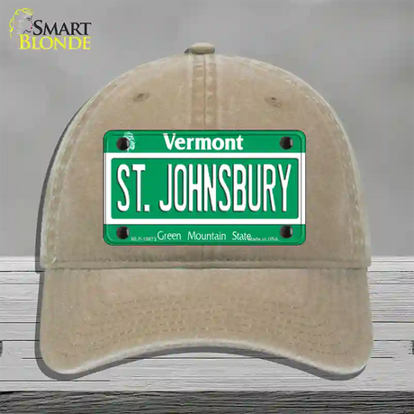 St Johnsbury Vermont Novelty License Plate Hat Unconstructed Cotton / Khaki