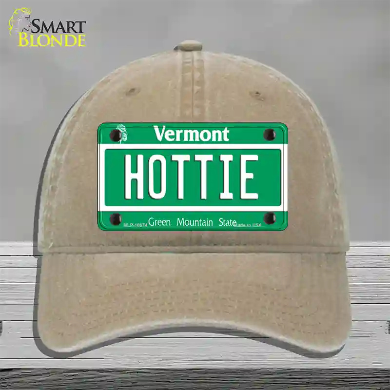 Hottie Vermont Novelty License Plate Hat Unconstructed Cotton / Khaki