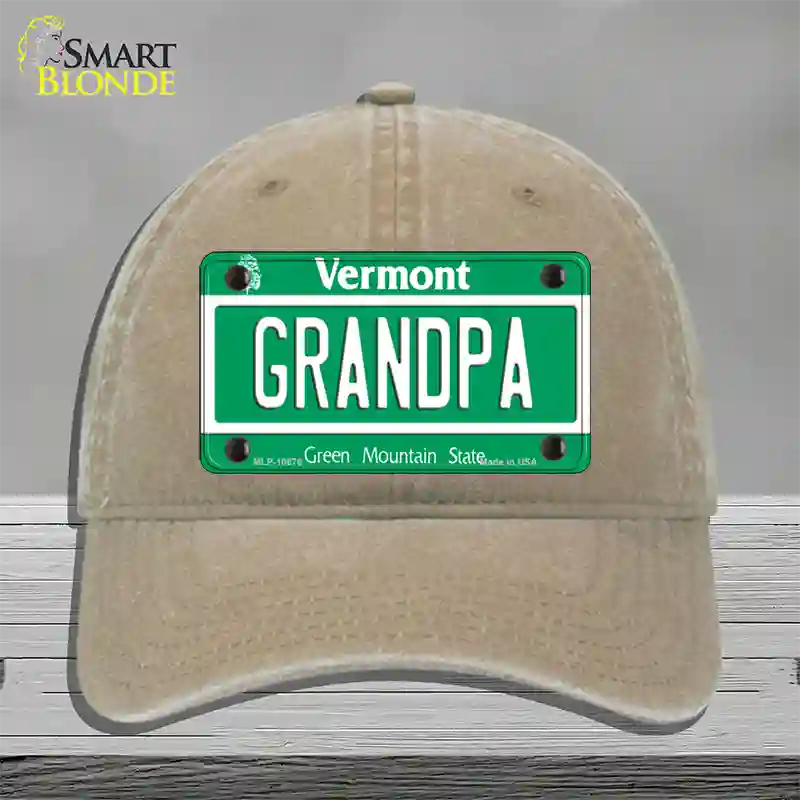 Grandpa Vermont Novelty License Plate Hat Unconstructed Cotton / Khaki