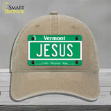 Jesus Vermont Novelty License Plate Hat Unconstructed Cotton / Khaki