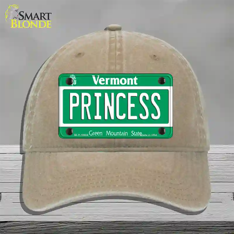 Princess Vermont Novelty License Plate Hat Unconstructed Cotton / Khaki