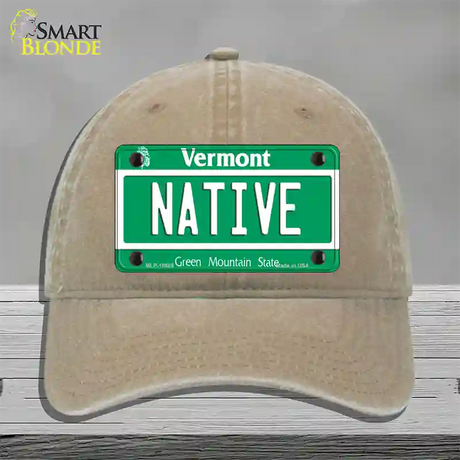 Native Vermont Novelty License Plate Hat Unconstructed Cotton / Khaki