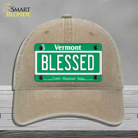 Blessed Vermont Novelty License Plate Hat Unconstructed Cotton / Khaki