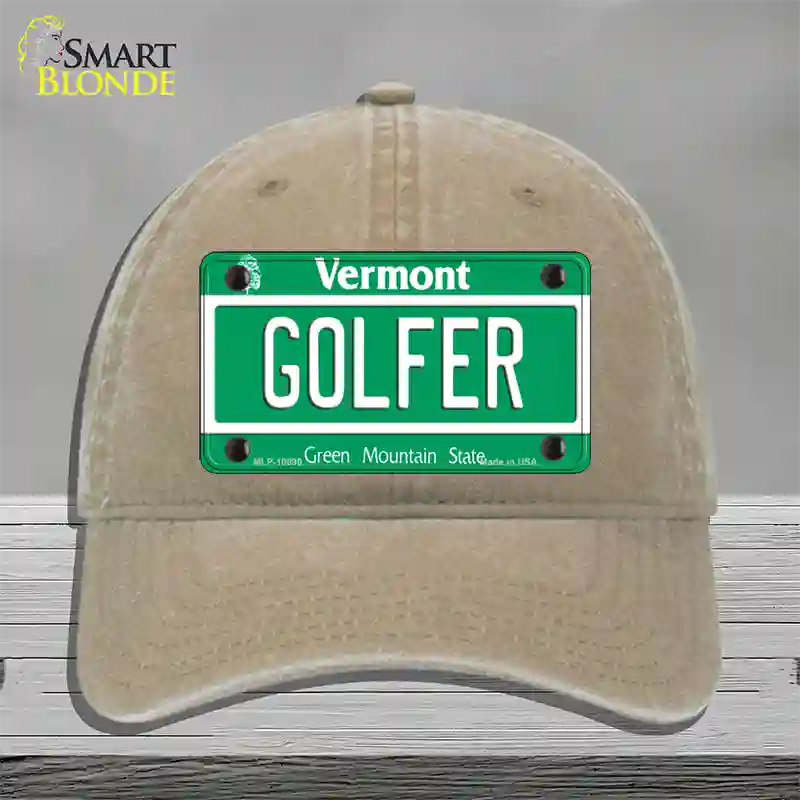 Golfer Vermont Novelty License Plate Hat Unconstructed Cotton / Khaki