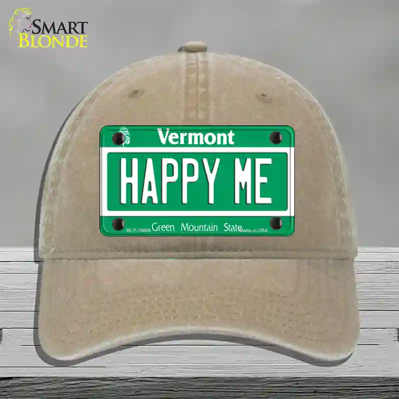 Happy Me Vermont Novelty License Plate Hat Unconstructed Cotton / Khaki