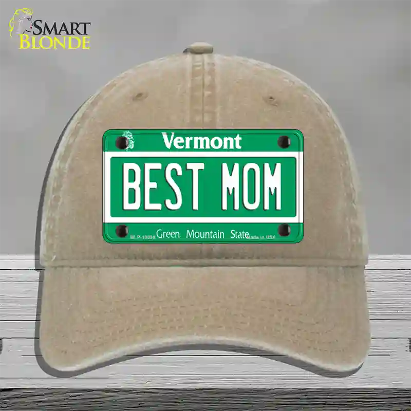 Best Mom Vermont Novelty License Plate Hat Unconstructed Cotton / Khaki