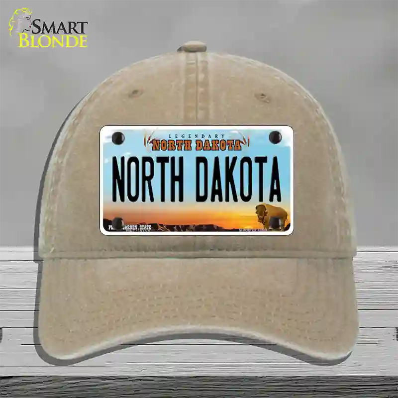 North Dakota Legendary Novelty License Plate Hat Unconstructed Cotton / Khaki