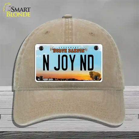 N Joy ND North Dakota Novelty License Plate Hat Unconstructed Cotton / Khaki