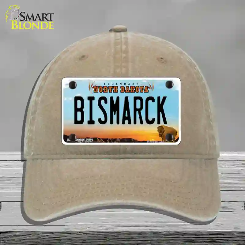 Bismarck North Dakota Novelty License Plate Hat Unconstructed Cotton / Khaki