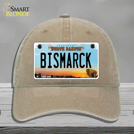 Bismarck North Dakota Novelty License Plate Hat Unconstructed Cotton / Khaki