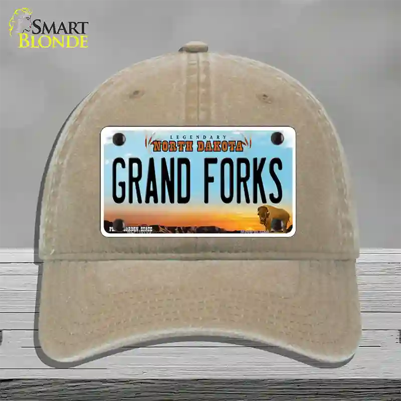 Grand Forks North Dakota Novelty License Plate Hat Unconstructed Cotton / Khaki