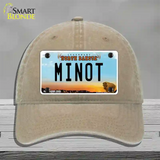 Minot North Dakota Novelty License Plate Hat Unconstructed Cotton / Khaki