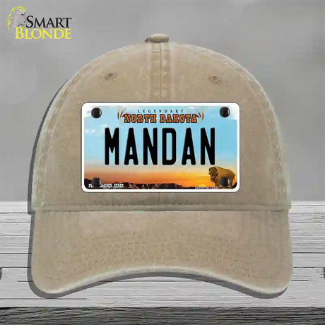 Mandan North Dakota Novelty License Plate Hat Unconstructed Cotton / Khaki