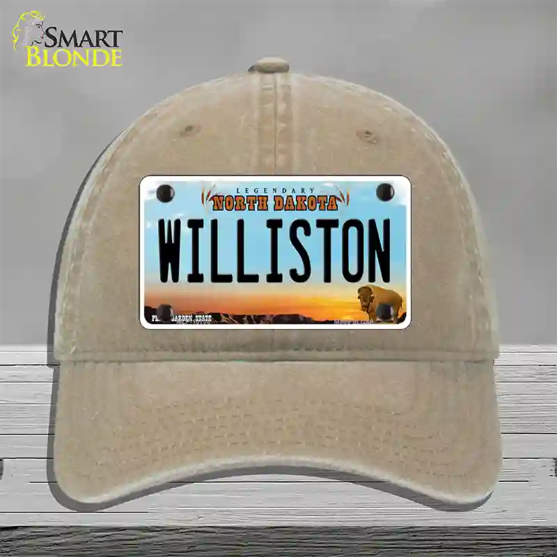 Williston North Dakota Novelty License Plate Hat Unconstructed Cotton / Khaki