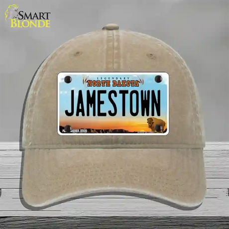 Jamestown North Dakota Novelty License Plate Hat Unconstructed Cotton / Khaki