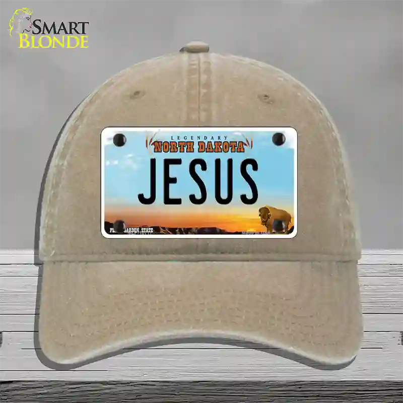 Jesus North Dakota Novelty License Plate Hat Unconstructed Cotton / Khaki