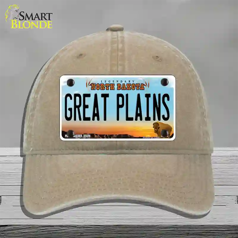 Great Plains North Dakota Novelty License Plate Hat Unconstructed Cotton / Khaki