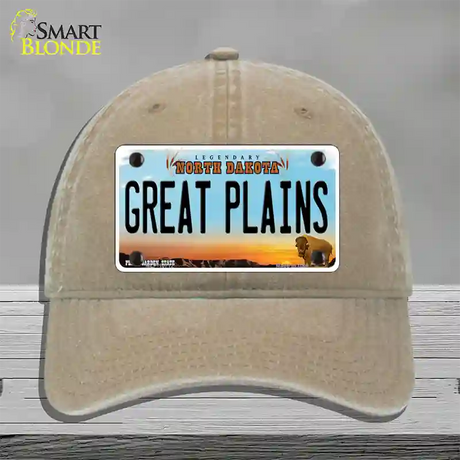 Great Plains North Dakota Novelty License Plate Hat Unconstructed Cotton / Khaki