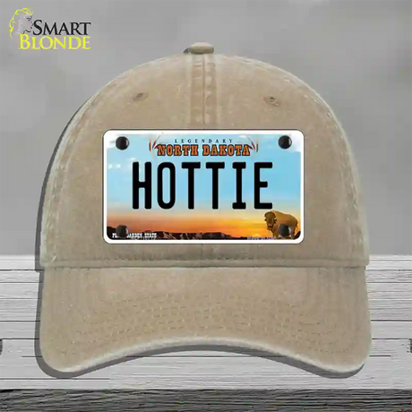 Hottie North Dakota Novelty License Plate Hat Unconstructed Cotton / Khaki