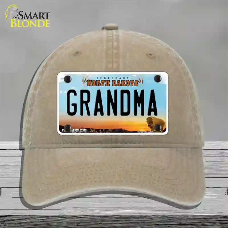 Grandma North Dakota Novelty License Plate Hat Unconstructed Cotton / Khaki