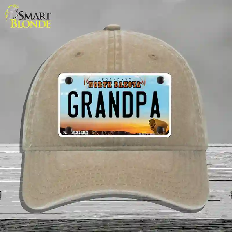 Grandpa North Dakota Novelty License Plate Hat Unconstructed Cotton / Khaki