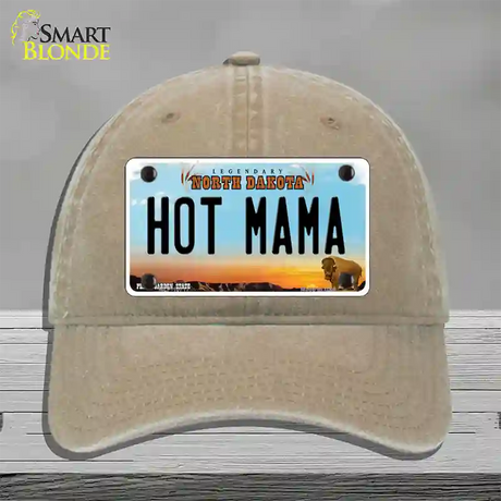 Hot Mama North Dakota Novelty License Plate Hat Unconstructed Cotton / Khaki