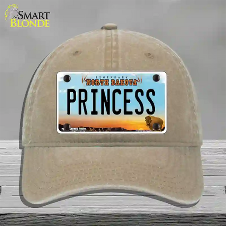 Princess North Dakota Novelty License Plate Hat Unconstructed Cotton / Khaki