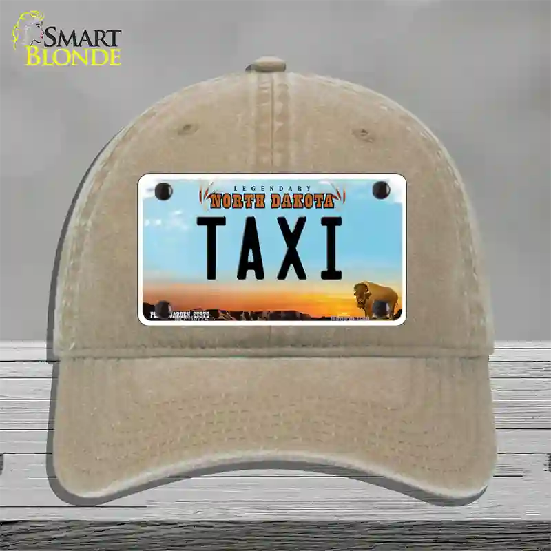 Taxi North Dakota Novelty License Plate Hat Unconstructed Cotton / Khaki