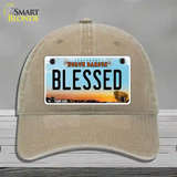 Blessed North Dakota Novelty License Plate Hat Unconstructed Cotton / Khaki