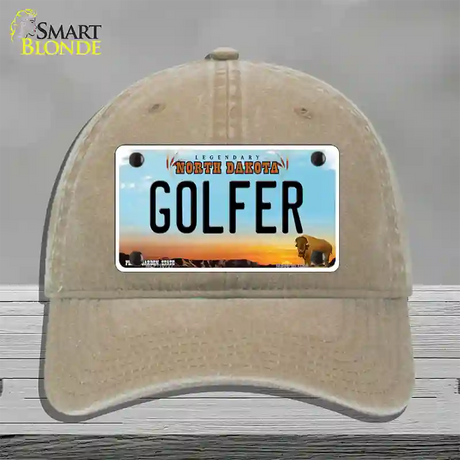 Golfer North Dakota Novelty License Plate Hat Unconstructed Cotton / Khaki