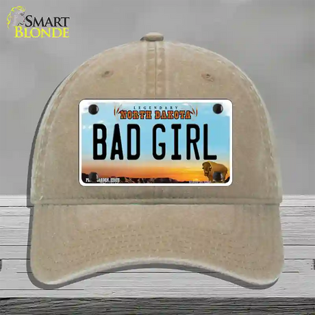 Bad Girl North Dakota Novelty License Plate Hat Unconstructed Cotton / Khaki