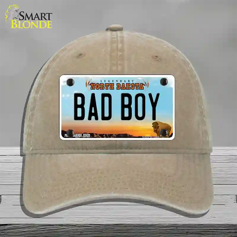 Bad Boy North Dakota Novelty License Plate Hat Unconstructed Cotton / Khaki