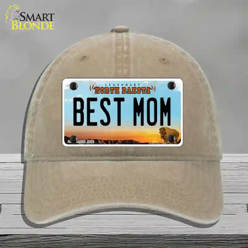 Best Mom North Dakota Novelty License Plate Hat Unconstructed Cotton / Khaki