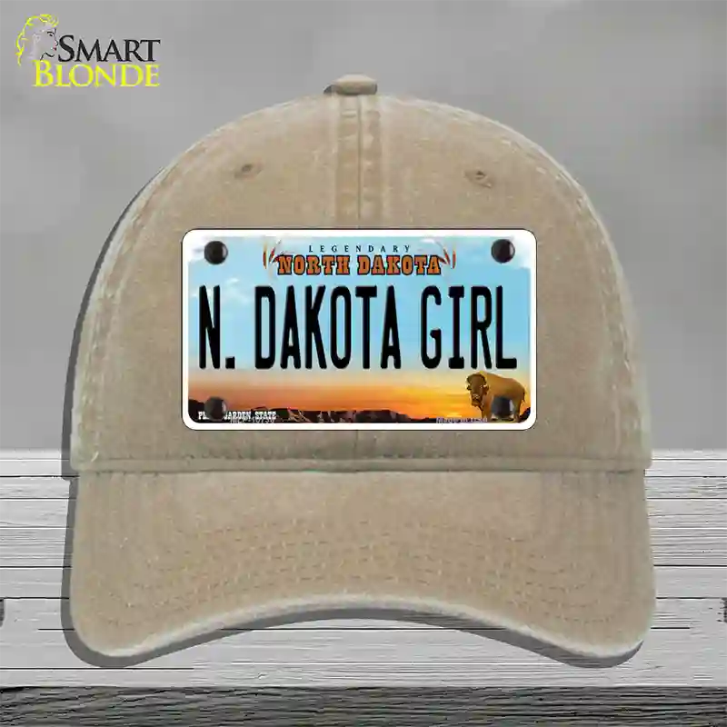 N Dakota Girl North Dakota Novelty License Plate Hat Unconstructed Cotton / Khaki