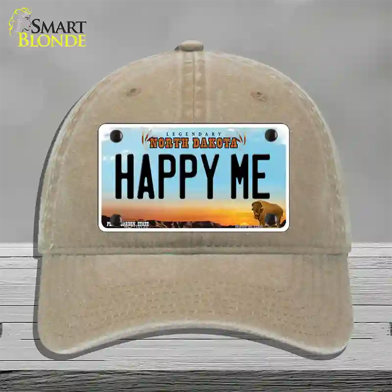 Happy Me North Dakota Novelty License Plate Hat Unconstructed Cotton / Khaki