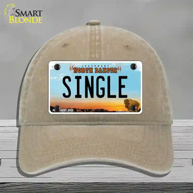 Single North Dakota Novelty License Plate Hat Unconstructed Cotton / Khaki