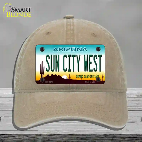 Sun City West Arizona Novelty License Plate Hat Unconstructed Cotton / Khaki