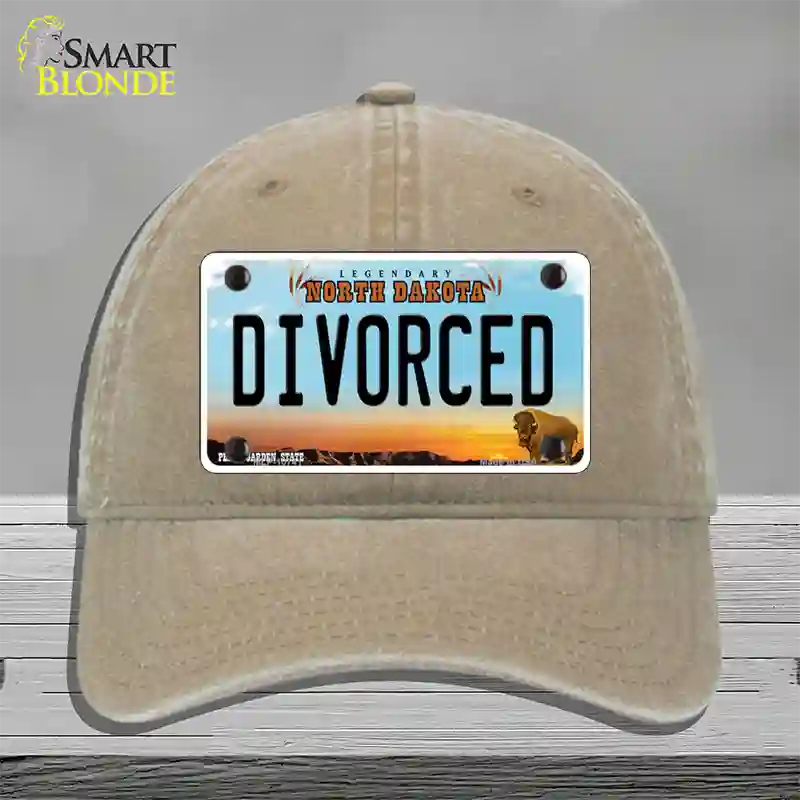 Divorced North Dakota Novelty License Plate Hat Unconstructed Cotton / Khaki