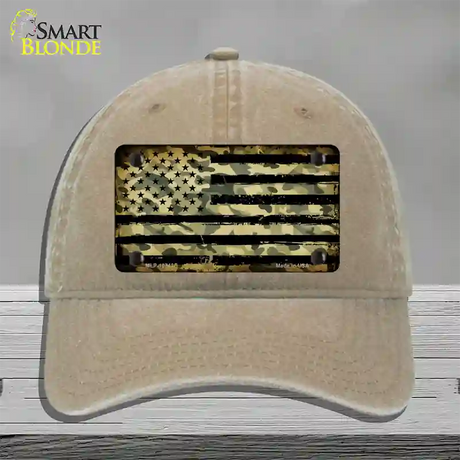 Camo American Flag Novelty License Plate Hat Unconstructed Cotton / Khaki