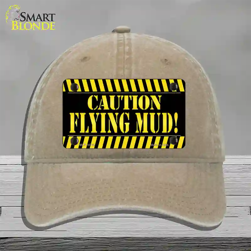 Caution Flying Mud Novelty License Plate Hat Unconstructed Cotton / Khaki