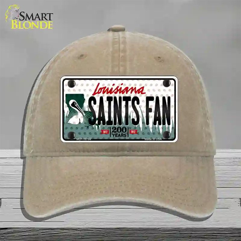 Saints Fan Louisiana Novelty License Plate Hat Unconstructed Cotton / Khaki