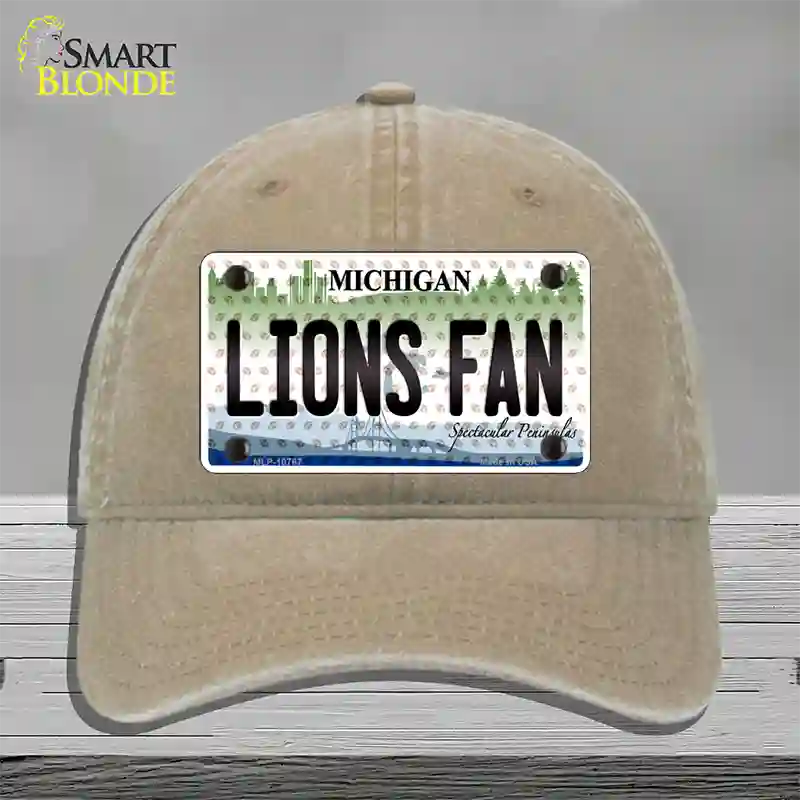 Lions Fan Michigan Novelty License Plate Hat Unconstructed Cotton / Khaki