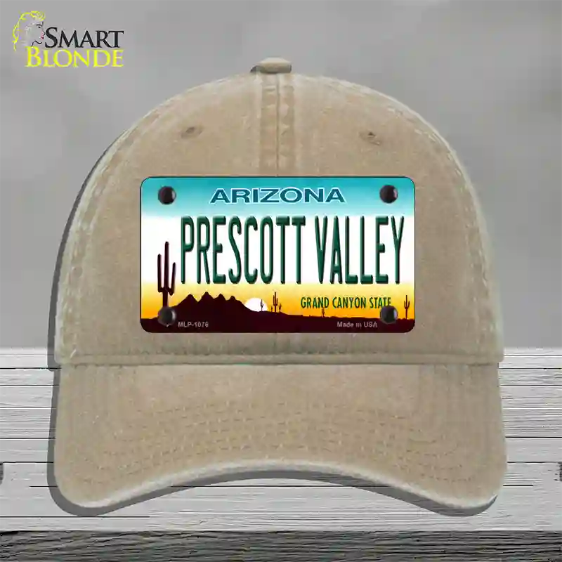 Prescott Valley Arizona Novelty License Plate Hat Unconstructed Cotton / Khaki