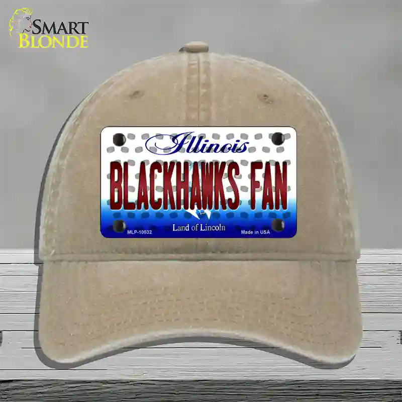 Blackhawks Fan Illinois Novelty License Plate Hat Unconstructed Cotton / Khaki