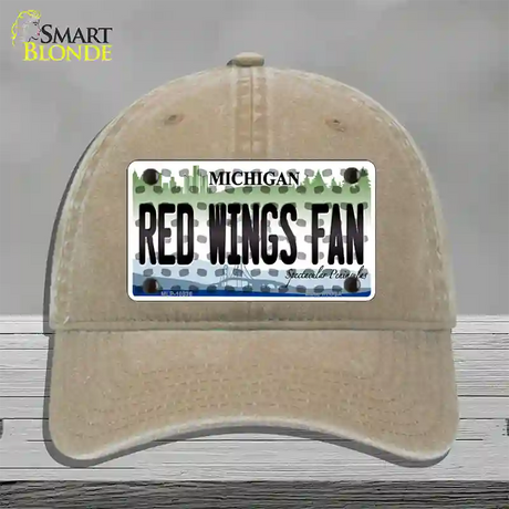 Red Wings Fan Michigan Novelty License Plate Hat Unconstructed Cotton / Khaki