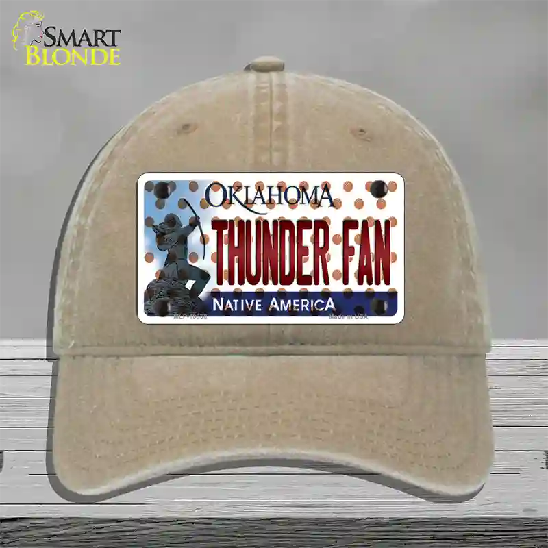 Thunder Fan Oklahoma Novelty License Plate Hat Unconstructed Cotton / Khaki