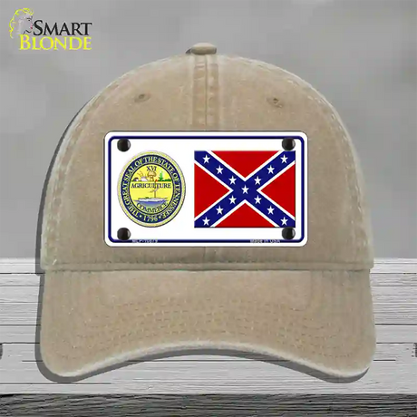 Confederate Flag Tennessee Seal Novelty License Plate Hat Unconstructed Cotton / Khaki