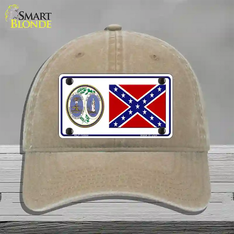 Confederate Flag South Carolina Seal Novelty License Plate Hat Unconstructed Cotton / Khaki