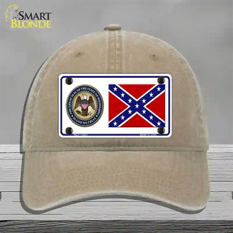 Confederate Flag Mississippi Seal Novelty License Plate Hat Unconstructed Cotton / Khaki